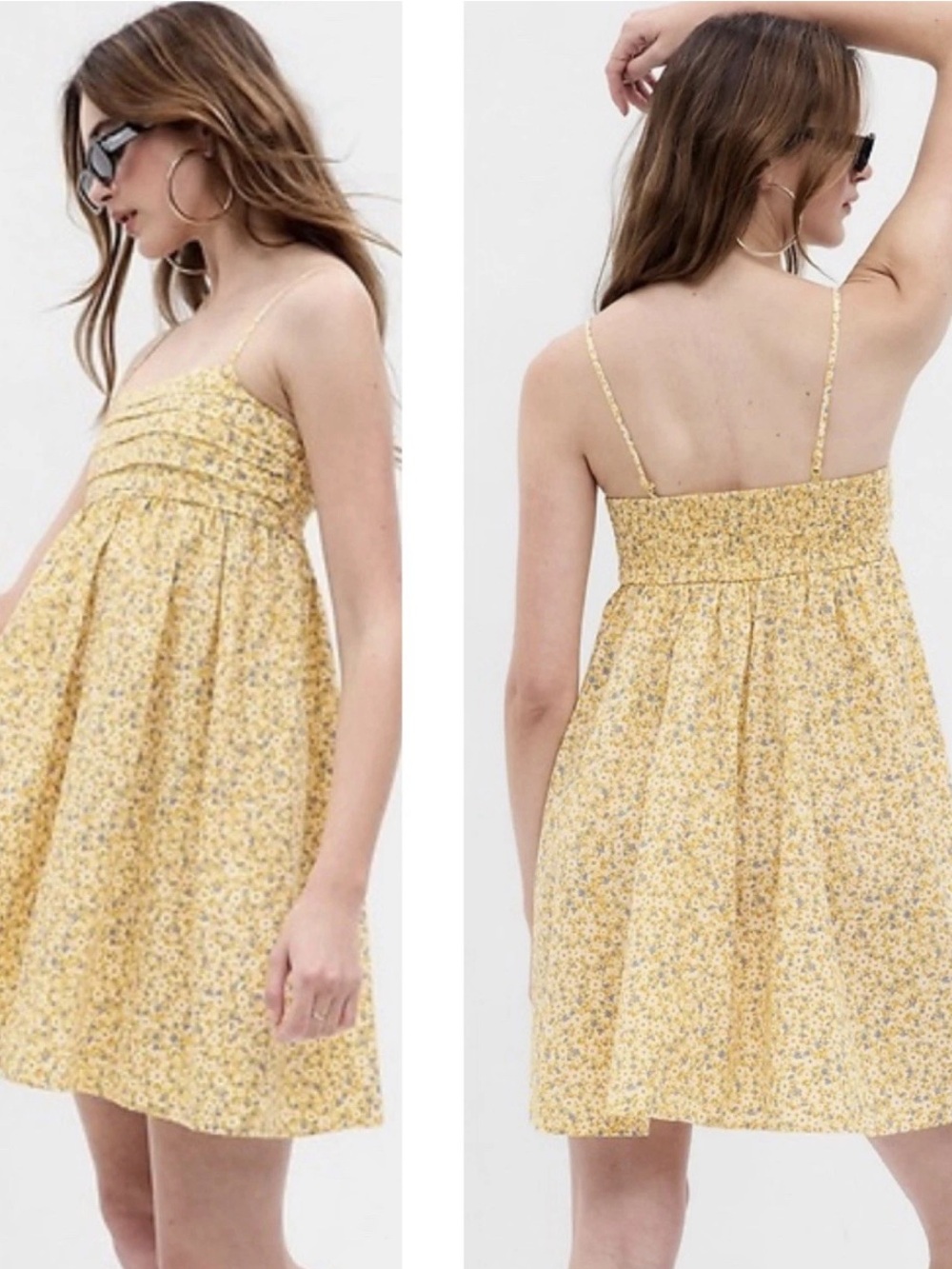 Gap Yellow Blue Ditsy Floral Print Spaghetti Strap Mini Dress Girl / Teen sz L